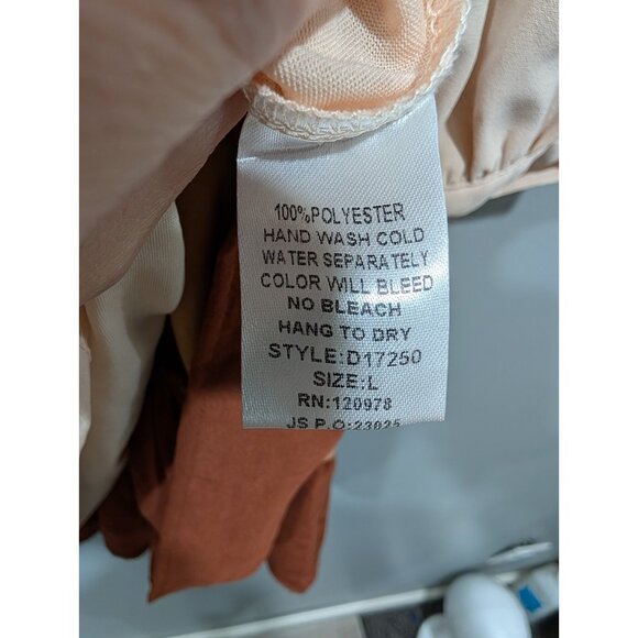 Entro Tri Color Tiered Dress Smocked Back Long Sleeve Tan Brown Boho Peasant L - Picture 9 of 16